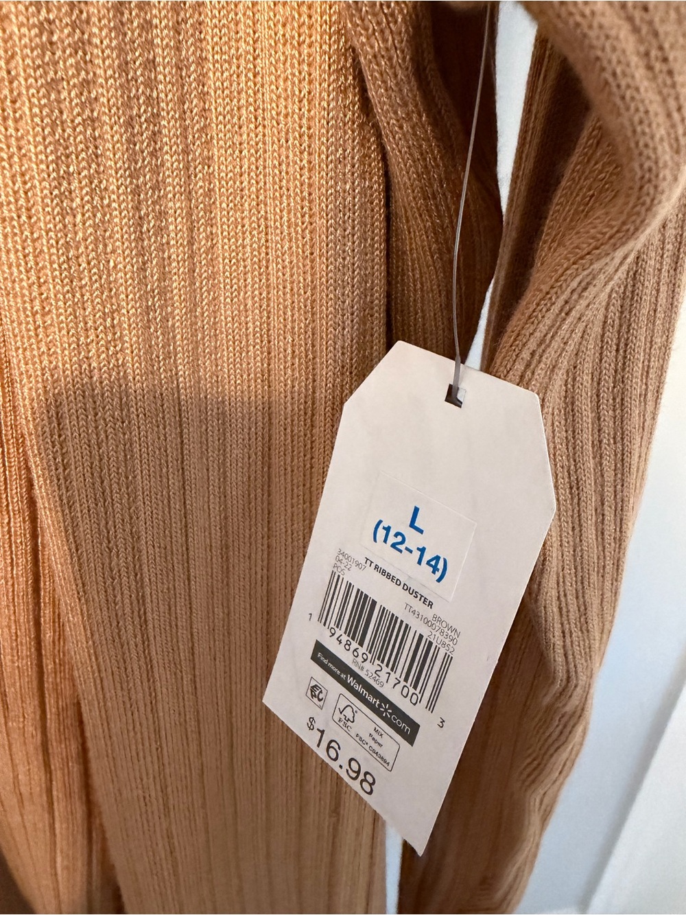 Lightweight Ribbed Open Front Cardigan - Camel - Picture 2 of 2